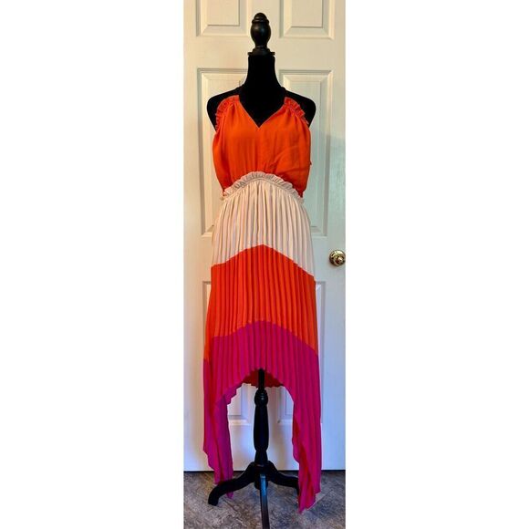 NWT Strut & Bolt Los Angeles Accordion High & Low Self-Tie Halter Neck Dress L - Picture 4 of 12
